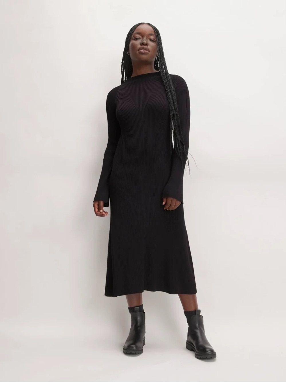 Everlane The Ribbed Mock Neck Midi Dress In Black Size XS